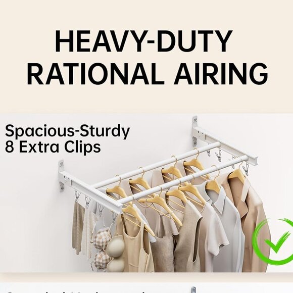 NEW Saclsocs 32" Wall Mounted Compact Folding Hanging Laundry Drying Rack Pearl - Picture 3 of 8